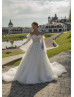 Strapless Pearl Beaded Ivory Lace Tulle Floral Wedding Dress